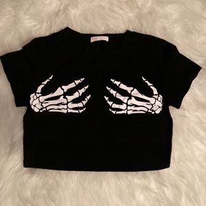 Skeleton hand crop top